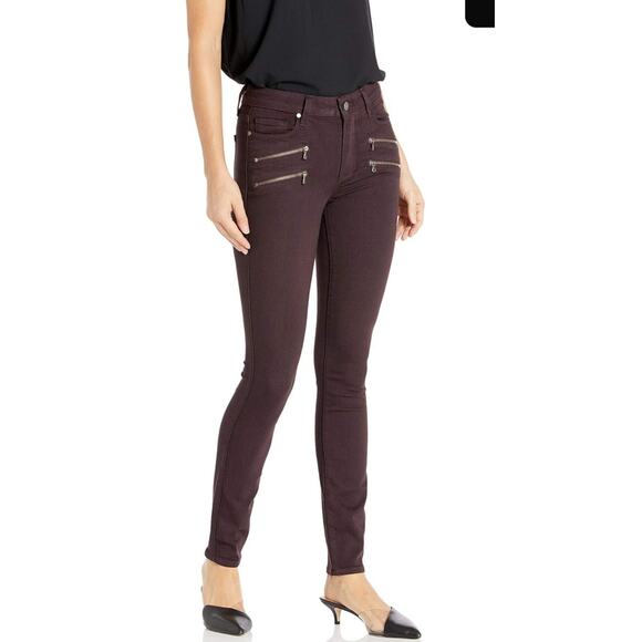 Paige Jeans Edgy Moto High Rise Ankle Skinny Jeans Double Zipper Sz 26 Mulberry - Picture 2 of 8